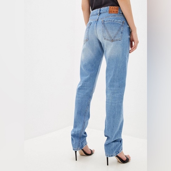 Zadig & Voltaire Denim - Zadig & Voltaire "Erini Show" Light Blue Wash Button Fly Mid Rise Jeans.